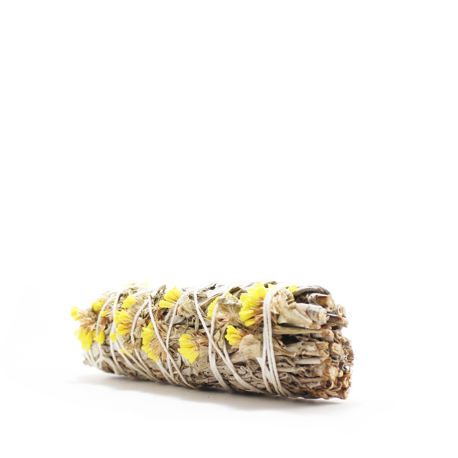 Natural California White Sage Torch and Yellow Sinuata Flowers