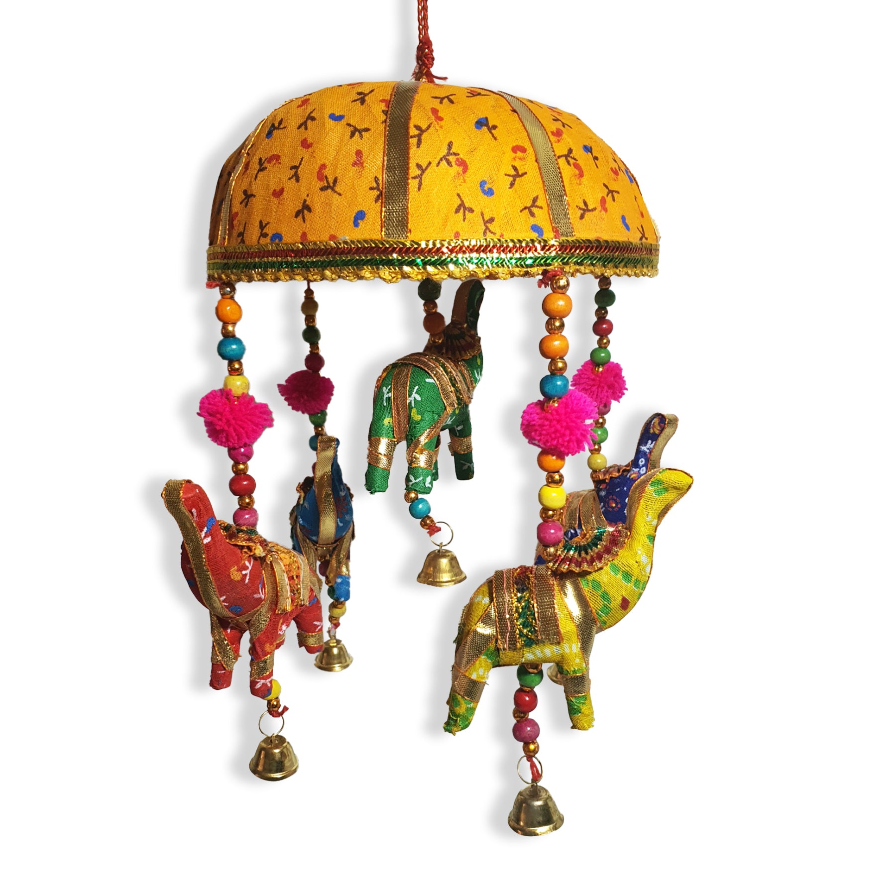 Cinco Elefantes Decorativos em Algodão Laranja