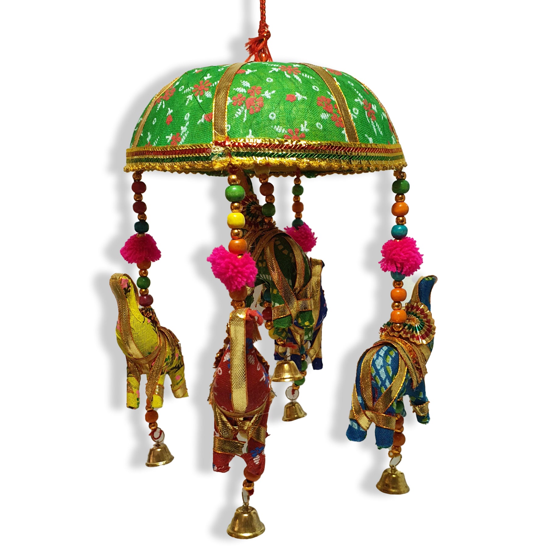Cinco Elefantes Decorativos en Algodón Verde
