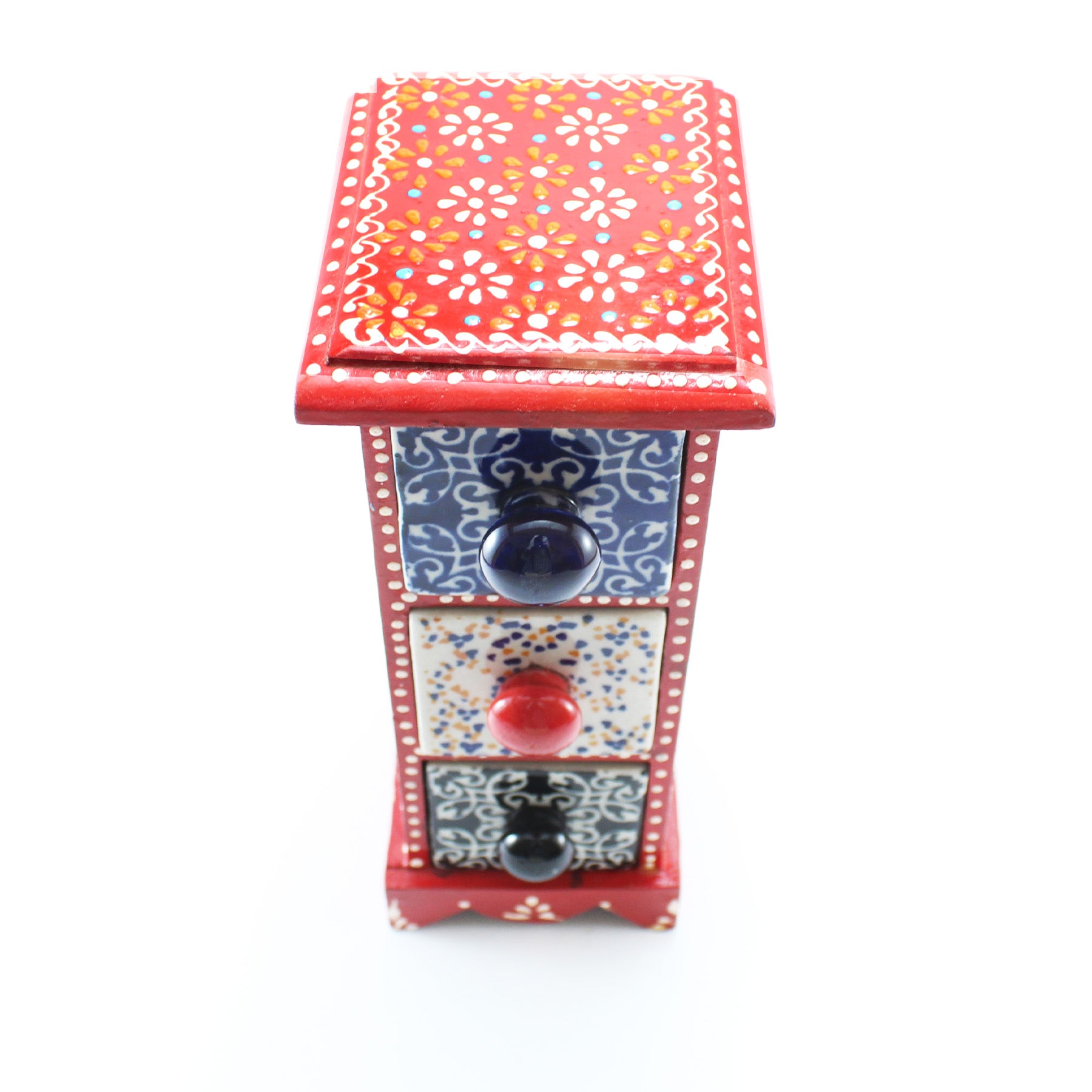 Armário Miniatura com 3 Gavetas em Cerâmica Vermelho