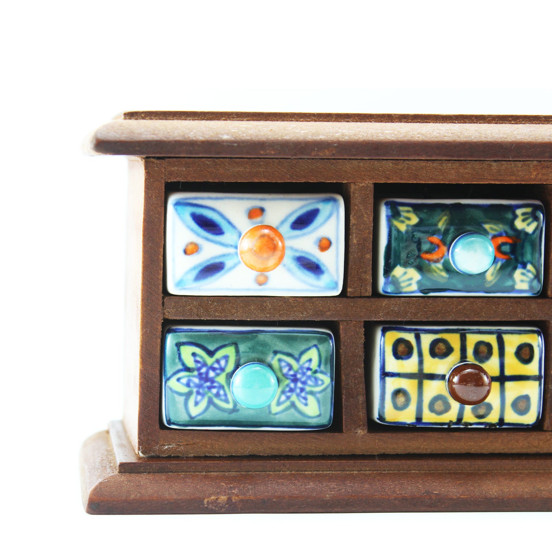Miniature Chest with 6 Ceramic Drawers Brown