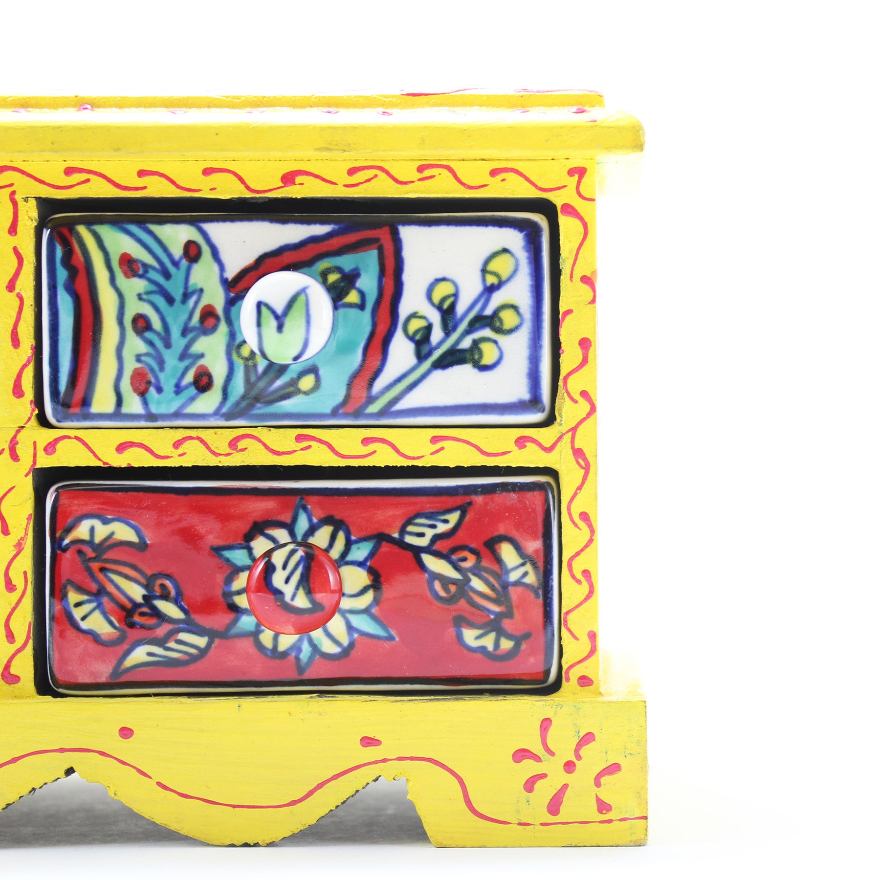 Miniature Chest with 4 Ceramic Drawers Yellow